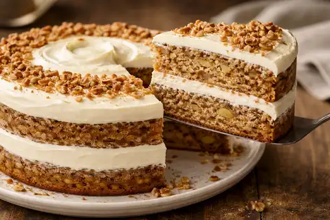 Влажный пряный торт с бананом, ананасом, орехами и кремом на сливочном сыре.