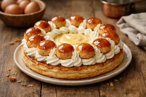 Классический французский десерт из слоёной основы, заварного теста, крема и карамели.