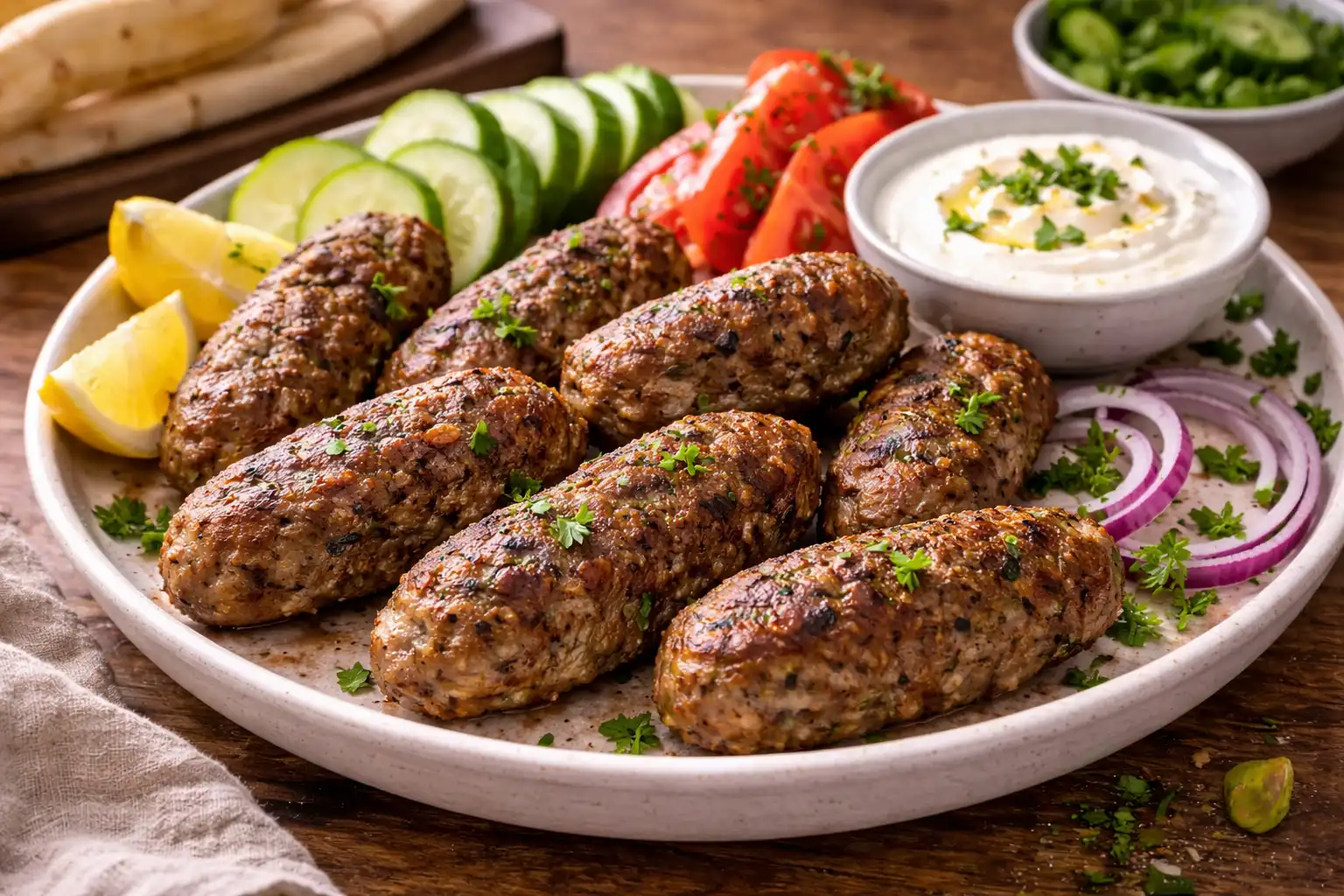 Сочные турецкие кёфте из говядины с пряностями, быстро обжаренные до румяной корочки.