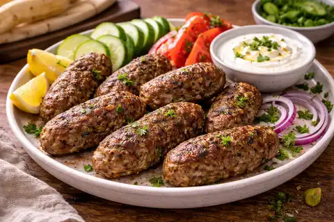 Сочные турецкие кёфте из говядины с пряностями, быстро обжаренные до румяной корочки.