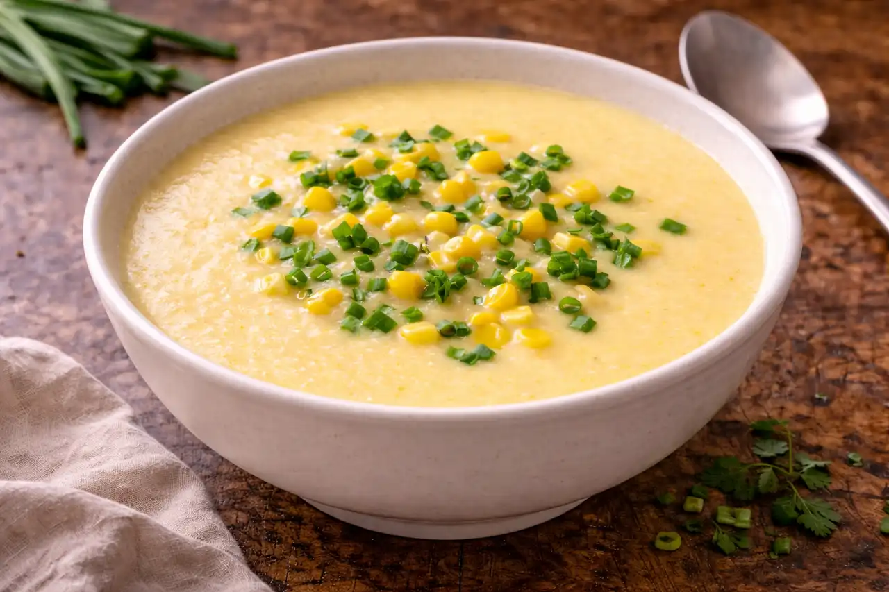 Нежный японский крем-суп из кукурузы со сливочной текстурой и мягким сладковатым вкусом.