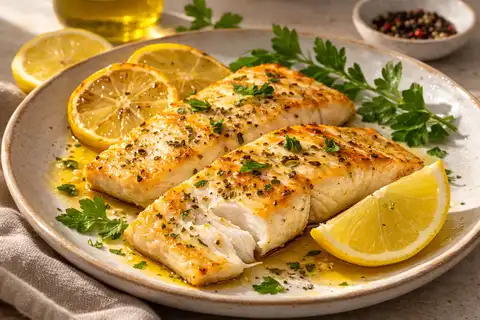 Нежное филе махи-махи, запечённое с лимоном, чесноком и травами до сочной текстуры.